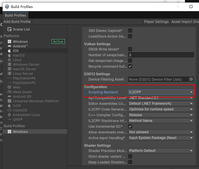 SettingScriptingBackendToIL2CPP