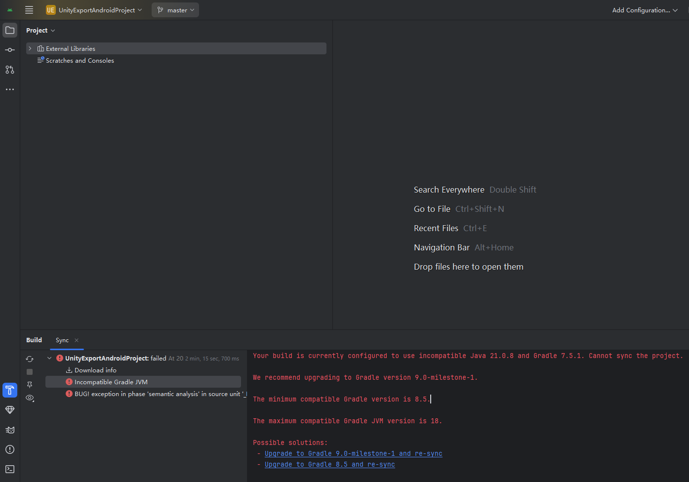 UnityExportGradleProjectOpenFailed