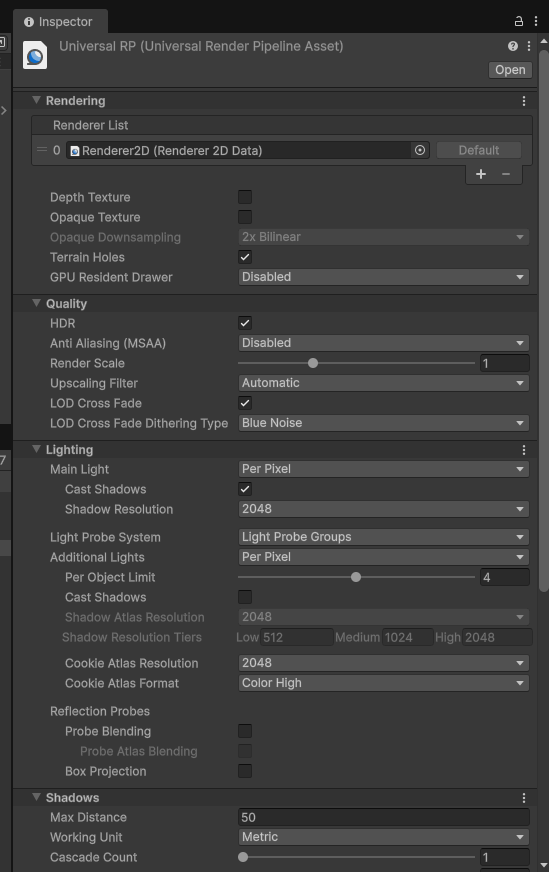 UniversalRenderPipelineAssetInspector
